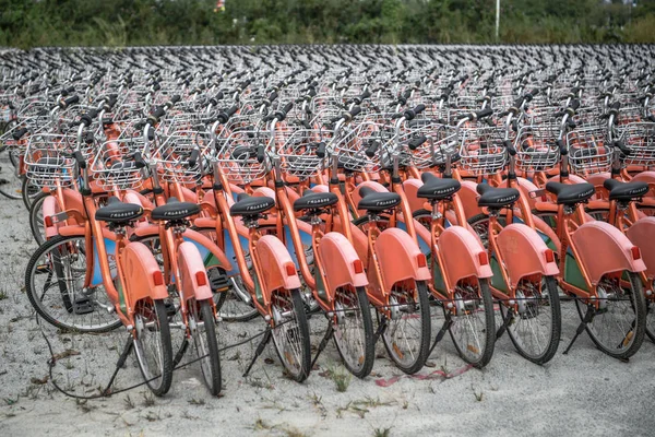Rowery Wypożyczalnią Rowerów Publicznych Ustawieni Otwartej Przestrzeni Miasta Guangzhou Południowych — Zdjęcie stockowe