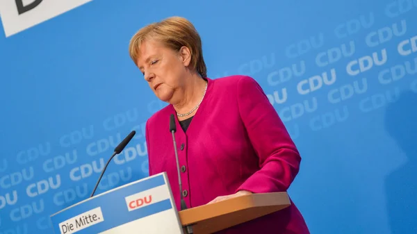 Cancelliera Tedesca Angela Merkel Interviene Durante Una Riunione Del Consiglio — Foto Stock