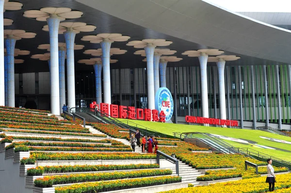 Vue Des Décorations Fleuries Exposées National Exhibition Convention Center Shanghai — Photo