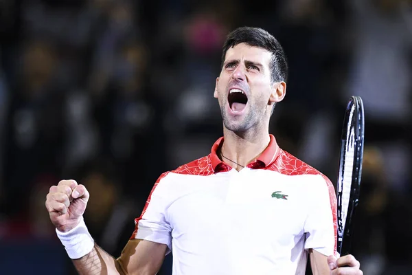 Novak Djokovic Szerb Ünnepli Miután Legyőzte Borna Coric Horvát Férfi — Stock Fotó