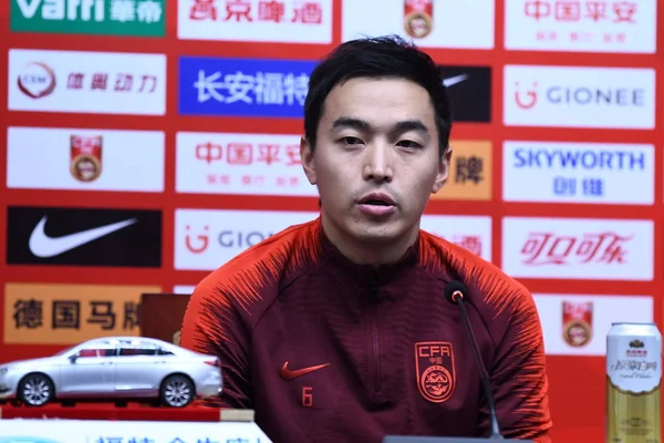 Feng Xiaoting Der Chinesischen Männer Fußballnationalmannschaft Nimmt Einer Pressekonferenz Zum — Stockfoto