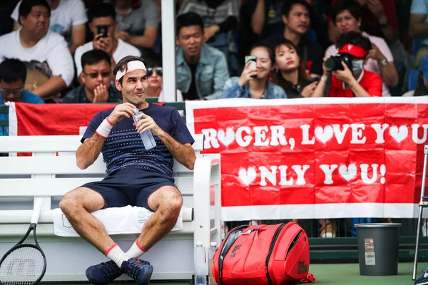 Schweiziska Tennis Stjärna Roger Federer Tar Del Ett Träningspass Med — Stockfoto