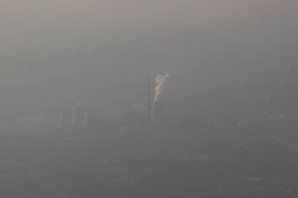 Une Centrale Charbon Est Vaguement Vue Dans Smog Lourd Avion — Photo