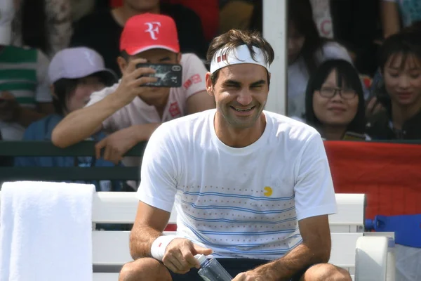 Der Schweizer Tennisstar Roger Federer Nimmt Einer Trainingseinheit Zur Vorbereitung — Stockfoto