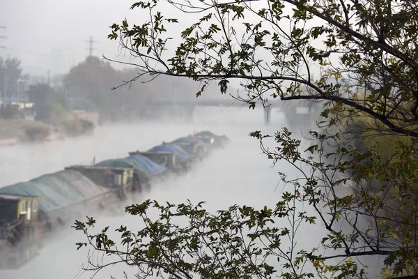 Liyunhe Річка Huai Овіяні Густий Туман Huai Міста Східній Китайській — стокове фото