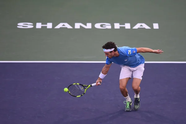 Marco Cecchinato Italy Returns Shot Gilles Simon France First Match — 图库照片