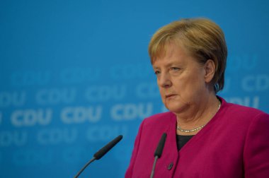 German Chancellor Angela Merkel speaks during a meeting of the Christian Democratic Union (CDU) executive board in Berlin, Germany, 29 October 2018 clipart