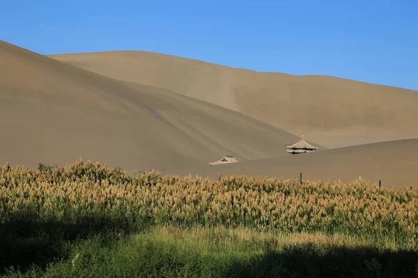 Çin Gansu Eyaletinin Kuzeybatısındaki Dunhuang Şehrinde Çölde Singing Sand Dunes — Stok fotoğraf