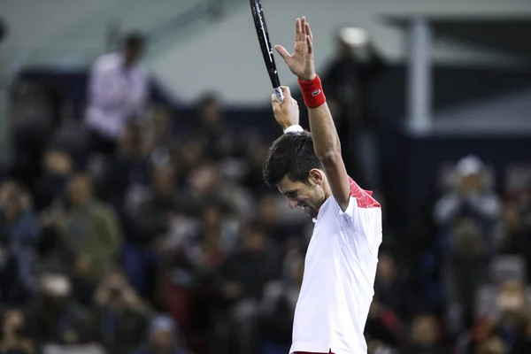 Novak Djokovic Serbia Reagisce Festeggiare Dopo Aver Sconfitto Borna Coric — Foto Stock