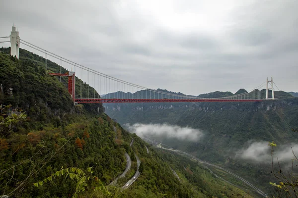 Paesaggio Del Ponte Aizhai Ponte Sospeso Sull Autostrada Baotou Maoming — Foto Stock