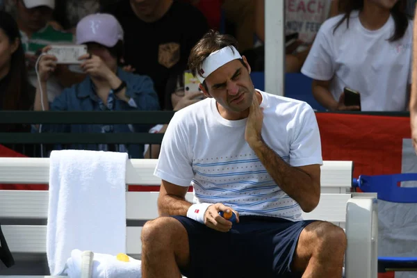 Schweiziska Tennis Stjärna Roger Federer Tar Del Ett Träningspass Inför — Stockfoto