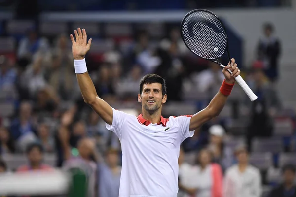 Novak Djokovic Serbia Celebra Después Derrotar Jeremy Chardy Francia Partido — Foto de Stock