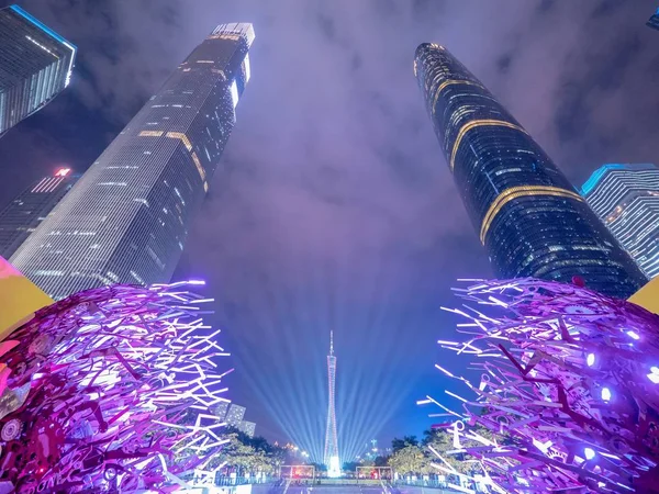 Pohled Guangzhou Mezinárodního Festivalu Světlo Motivem Výročí Čínských Reforem Otevírání — Stock fotografie
