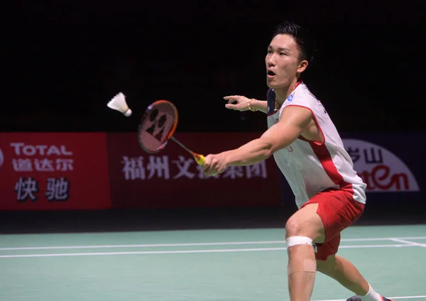 Kento Momota Japão Joga Tiro Para Chou Tien Chen Taipei — Fotografia de Stock