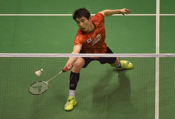 Son Wan Dari Korea Selatan Kembali Kento Momota Dari Jepang — Stok Foto