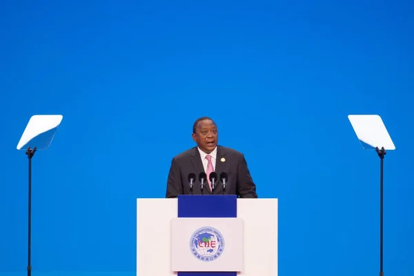 Uhuru Kenyatta President Van Republiek Kenia Spreekt Tijdens Openingsceremonie Voor — Stockfoto