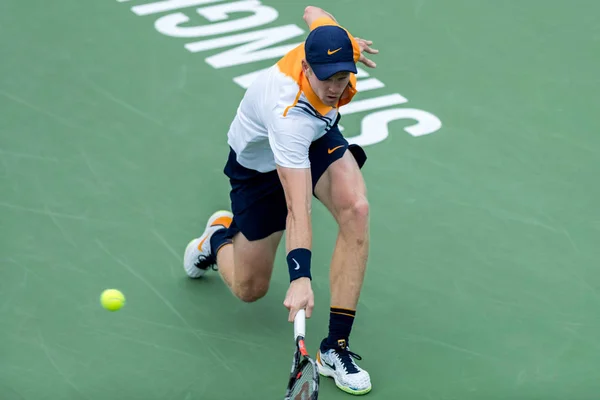 Kyle Edmund England Returns Shot Andreas Seppi Italy Second Match — Stock Photo, Image