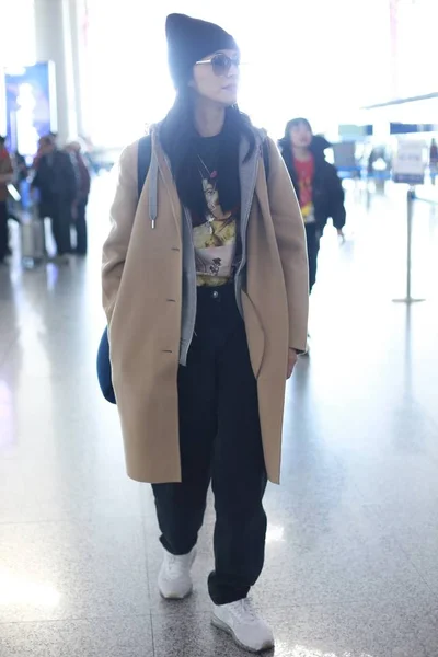 Chinese Actrice Yao Chen Afgebeeld Beijing Capital International Airport Beijing — Stockfoto