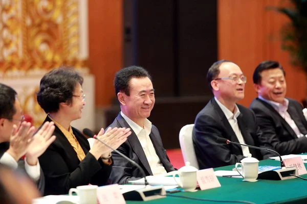 Wang Jianlin Ordförande Dalian Wanda Group Sköter Forumet Dalian Football — Stockfoto