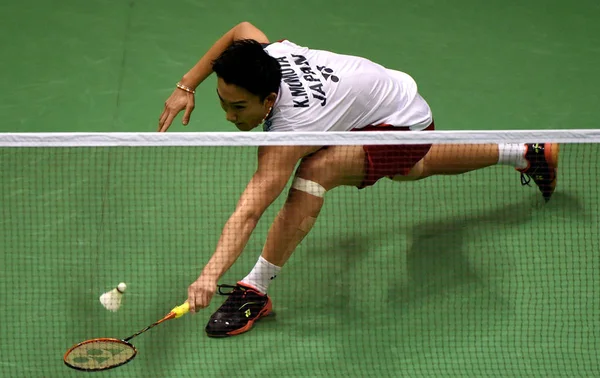 일본의 Momota 대한민국의 단식의 그들의 준결승 경기는 Yonex 2018 배드민턴 — 스톡 사진