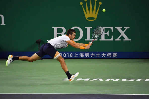 Borna Coric Kroatien Återvänder Ett Skott Mot Roger Federer Schweiz — Stockfoto