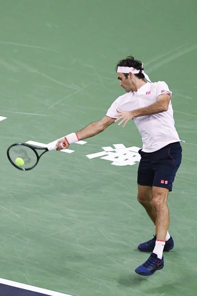 Roger Federer Svájc Visszatér Egy Lövés Daniil Medvegyev Oroszország Második — Stock Fotó