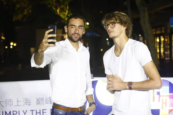 German Tennis Player Alexander Zverev Right Croatian Tennis Player Marin — стокове фото