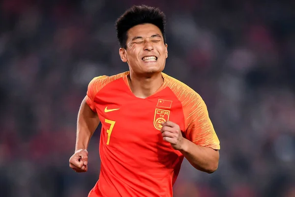 Lei Dari Tim Nasional Sepak Bola Pria Tiongkok Merayakan Setelah — Stok Foto