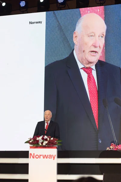 Norveç Kralı Harald Norveç Çin Zirvesi 2018 Bir Konuşma Yaptı — Stok fotoğraf