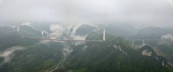 Paisagem Ponte Aizhai Uma Ponte Suspensa Baotou Maoming Expressway Envolta — Fotografia de Stock