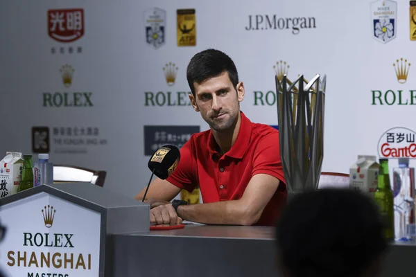 Novak Djokovic Serbie Assiste Une Conférence Presse Après Avoir Battu — Photo