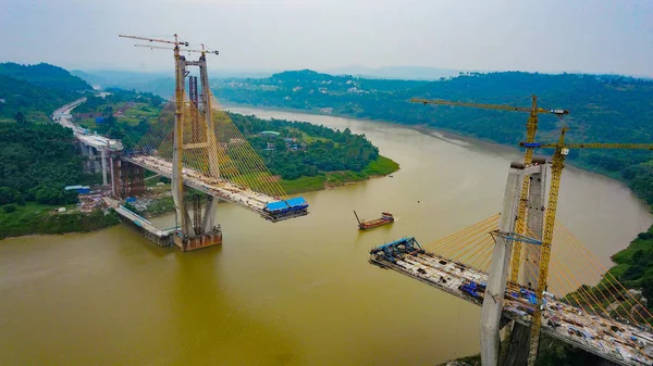 Vue Aérienne Des Deux Tronçons Pont Fleuve Qujiang Tronçon Qingxikou — Photo