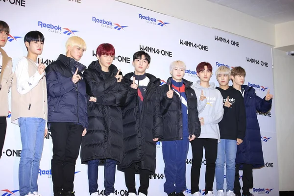 Membros Boy Band Sul Coreana Wanna One Participam Evento Promocional — Fotografia de Stock