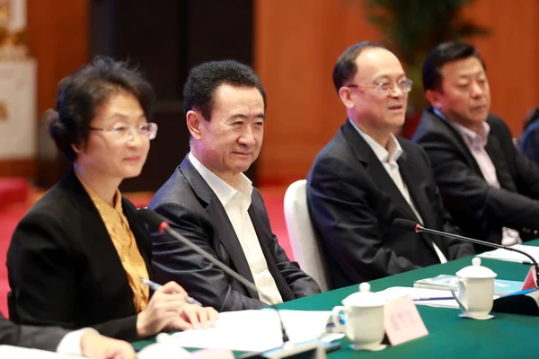 Wang Jianlin Ordförande Dalian Wanda Group Sköter Forumet Dalian Football — Stockfoto