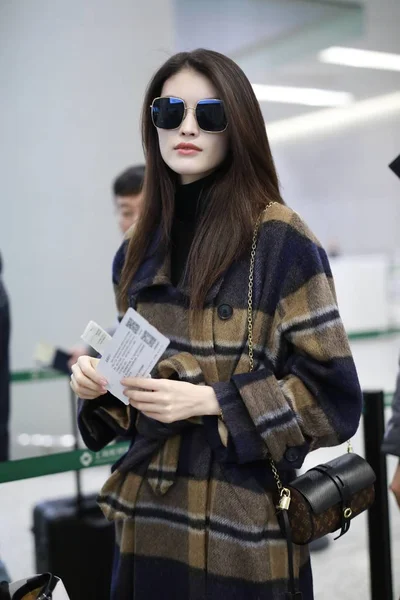 Supermodelo Chinês Sui Chega Aeroporto Internacional Hongqiao Xangai Novembro 2018 — Fotografia de Stock