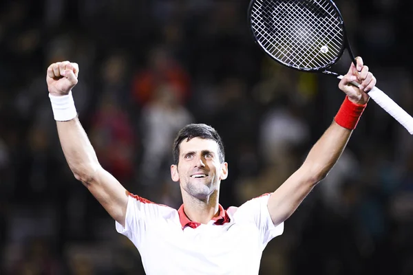 Novak Djokovic Van Servië Viert Laatste Wedstrijd Winnen Van Het — Stockfoto