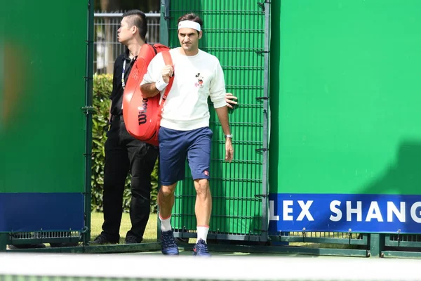 Švýcarský Tenisový Hvězda Roger Federer Účastní Školení Rámci Přípravy Rolex — Stock fotografie