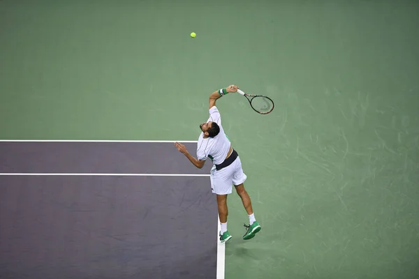 Marin Cilic Croácia Serve Contra Nicolas Jarry Chile Sua Segunda — Fotografia de Stock