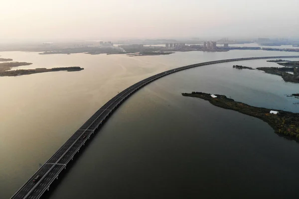 Vista Aérea Del Puente Houguanhu Puente Cruce Lagos Más Largo — Foto de Stock