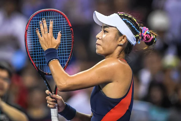 Wang Qiang China Festeggia Dopo Aver Sconfitto Madison Keys Degli — Foto Stock