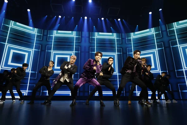 Denna Handout Bild Utföra Medlemmar Sydkoreanska Pojke Gruppen Super Junior — Stockfoto
