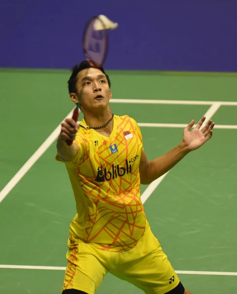 Jonatan Christie Indonesia Returns Shot Kento Momota Japan Eighth Final — Stock Photo, Image
