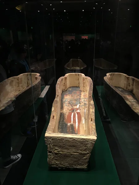 Szarkofág Ókori Egyiptom Van Kijelző Alatt Egy Kiállítás Hubei Tartományi — Stock Fotó