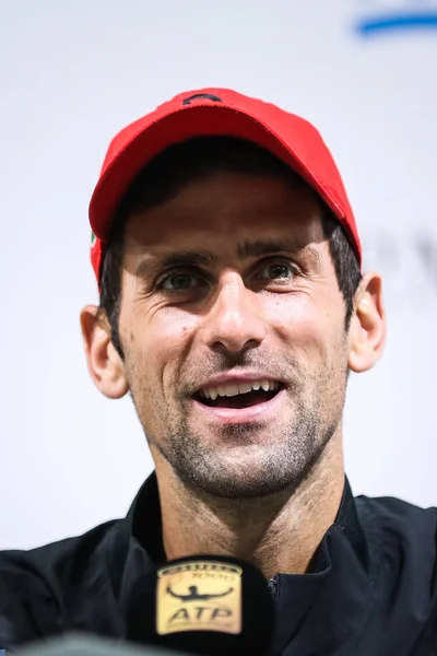 Novak Djokovic Estrella Del Tenis Serbio Asiste Una Conferencia Prensa —  Fotos de Stock