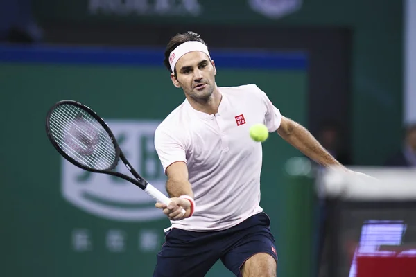 Roger Federer Suíça Retorna Kei Nishikori Japão Sua Partida Quartas — Fotografia de Stock