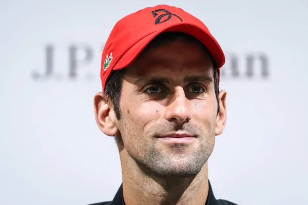 Novak Djokovic Aus Serbien Nimmt Einer Pressekonferenz Teil Nachdem Den — Stockfoto