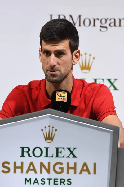 Novak Djokovic Serbie Assiste Une Conférence Presse Après Avoir Battu — Photo