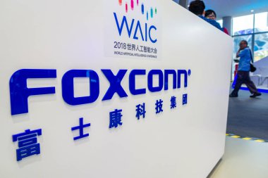 View of the stand of Foxconn during the 2018 World Artificial Intelligence Conference (WAIC) in Shanghai, China, 21 September 2018 clipart