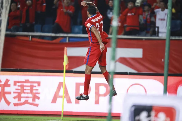 Brazilian Football Player Alan Kardec Chongqing Swm Celebrates Scoring Hebei — Stock fotografie