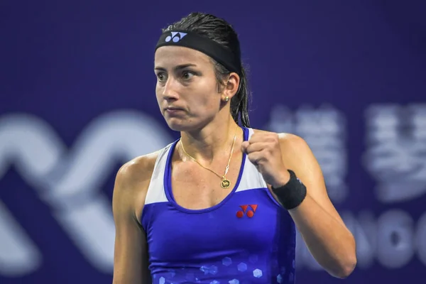 Яровенко Анастасія Sevastova Латвії Святкує Після Забитих Проти Garbine Muguruza — стокове фото